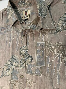 Tori Richard Honolulu Hawaiian Shirt Men’s L Tropical Leaf Aloha Gray Blue